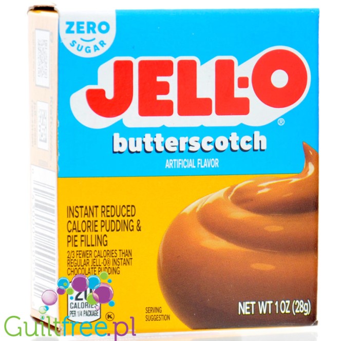 JellO Buttercotch Pudding - Budyń Zero cukru Zero tłuszczu o obniżonej kaloryczności, instant, smak Ciasteczkowy