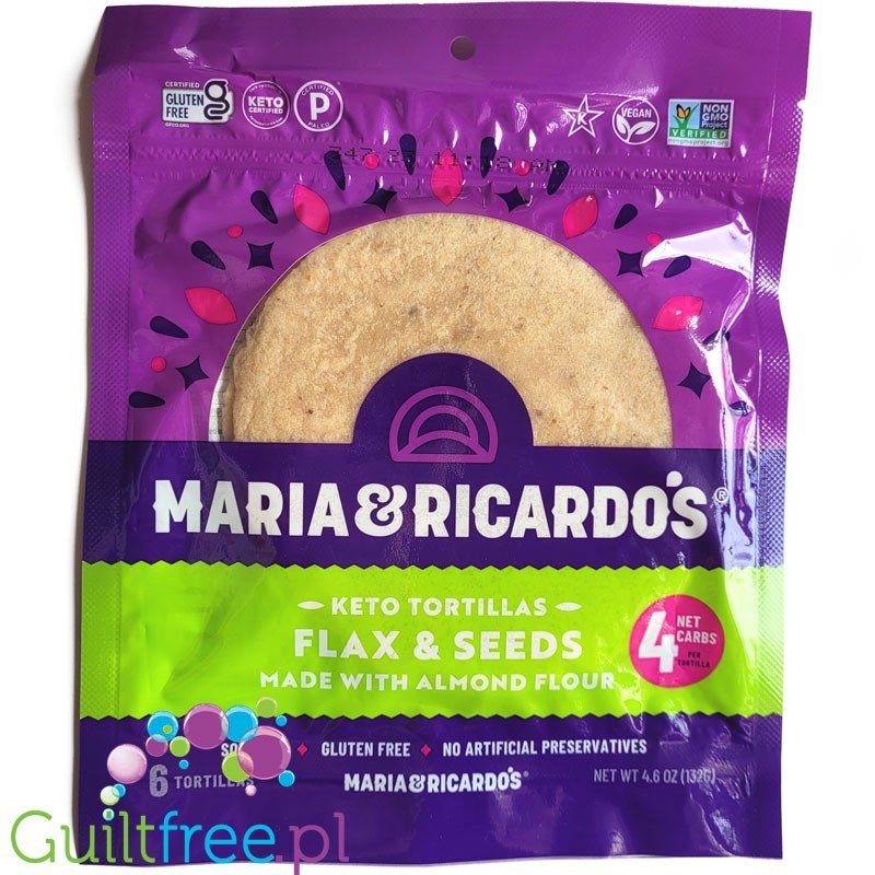 Maria & Ricardo's Almond Keto Tortillas, Flax & Seeds - bezglutenowe keto tortille migdałowe 80kcal & 4g węglowodanów