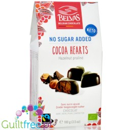 Belvas Keto Cocoa Hearts  - Serduszka, belgijskie wegańskie bio praliny czekoladowe bez dodatku cukru i bez słodzików