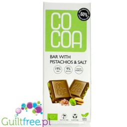Raw Cocoa Bar Pistachios & Salt - wegańska biała tabliczka z solonymi pistacjami, 60% mniej cukru