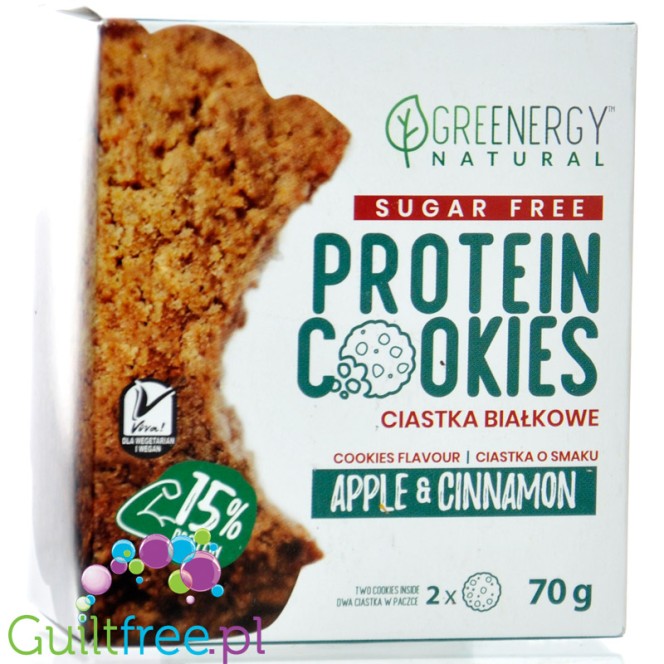 Greenergy Protein Cookies Apple & Cinnamon 2x70g - wegańskie ciastka białkowe bez dodatku cukru