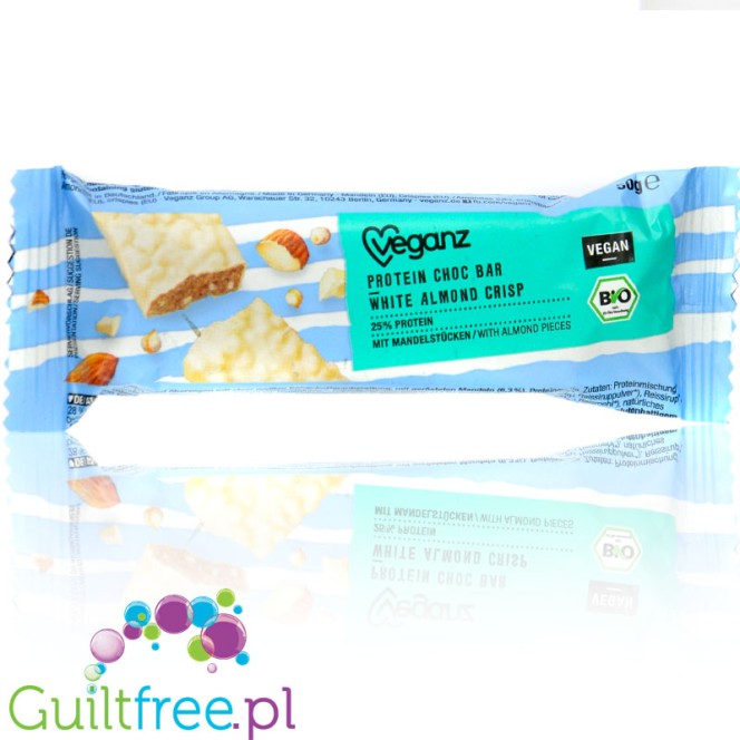 Veganz Protein Choc Bar White Almond Crisp - vegan protein bar with the flavor of crunchy almond