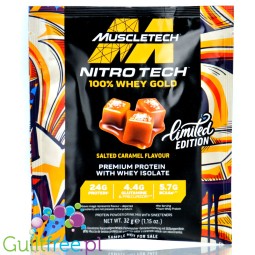 MuscleTech Nitro Tech Whey Gold, Salted Caramel - trójfazowa odżywka białkowa WPC, WPI  i WPH, limitowany smak Solony Karmel