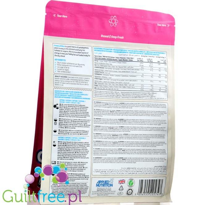 Applied Nutrition Cream of Rice, Raspberry Ripple 1kg - sugar-free rice gruel, recovery workout meal