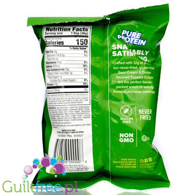 Pure Protein Popped Crisps, Sour Cream &  Onion - Protein Popped Crisps, 12g protein &  150kcal