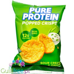 Pure Protein Popped Crisps, Sour Cream & Onion - proteinowe chipsy białkowe, 12g białka & 150kcal, Zielona Cebulka ze Śmietaną