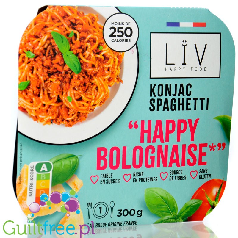 Liv Happy Food Konjac Spaghetti Bolognese - dinner 235kcal, konjac pasta in tomato sauce with parmesan cheese