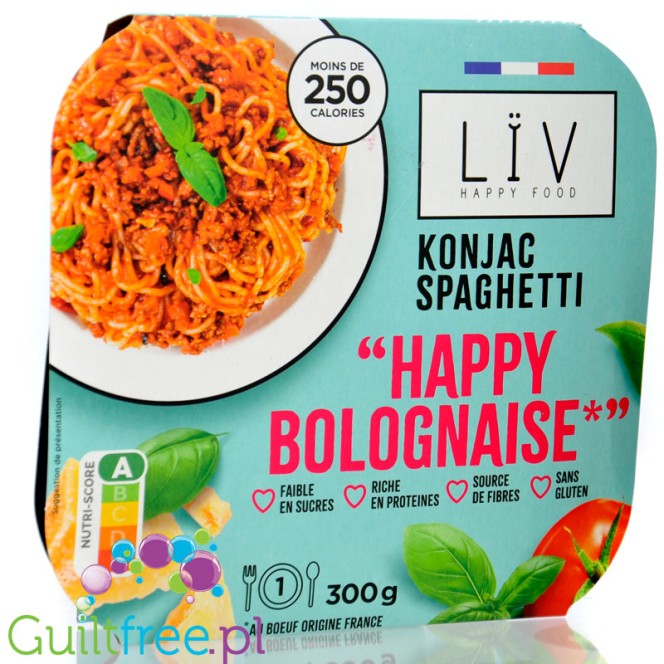 Liv Happy Food Konjac Spaghetti Bolognese - obiad 235kcal, makaron konjac w sosie pomidorowym z parmezanem