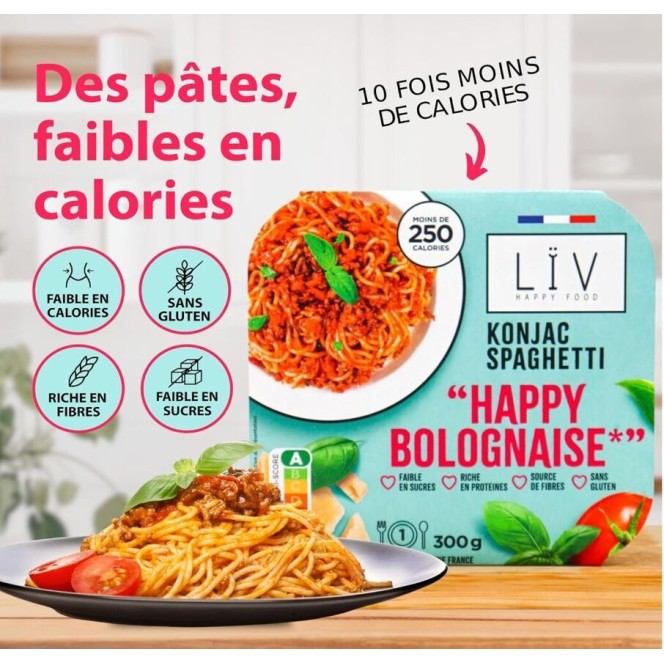 Liv Happy Food Konjac Spaghetti Bolognese - obiad 235kcal, makaron konjac w sosie pomidorowym z parmezanem