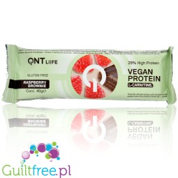 QNT Vegan Protein Raspberry Brownie 154kcal - wegański baton proteinowy z L-karnityną, smak Brownie z Truskawkami