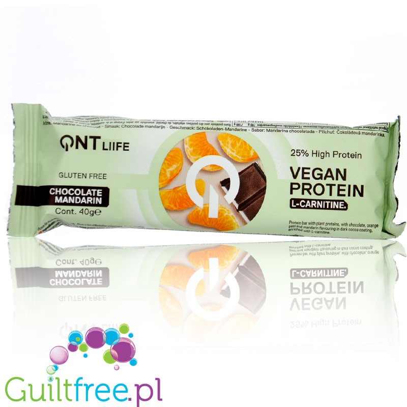 QNT Vegan Protein Chocolate Mandarin 154kcal - wegański baton proteinowy z L-karnityną, smak Mandarynki w Czekoladzie