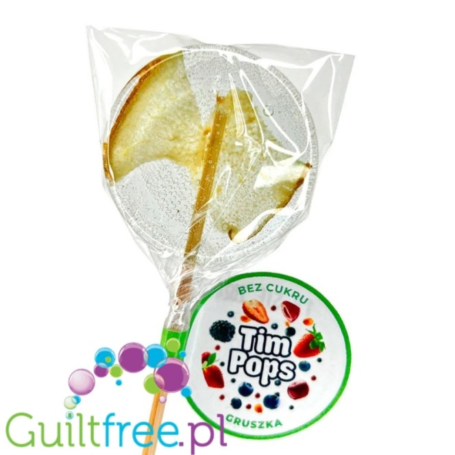 TimPops Pear 4cm - natural sugar-free lollipop with fruit pieces, 39kcal