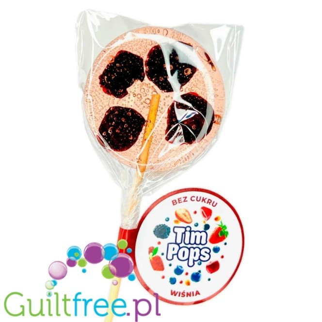 TimPops Cherry 4cm - natural sugar-free lollipop with fruit pieces, 39kcal