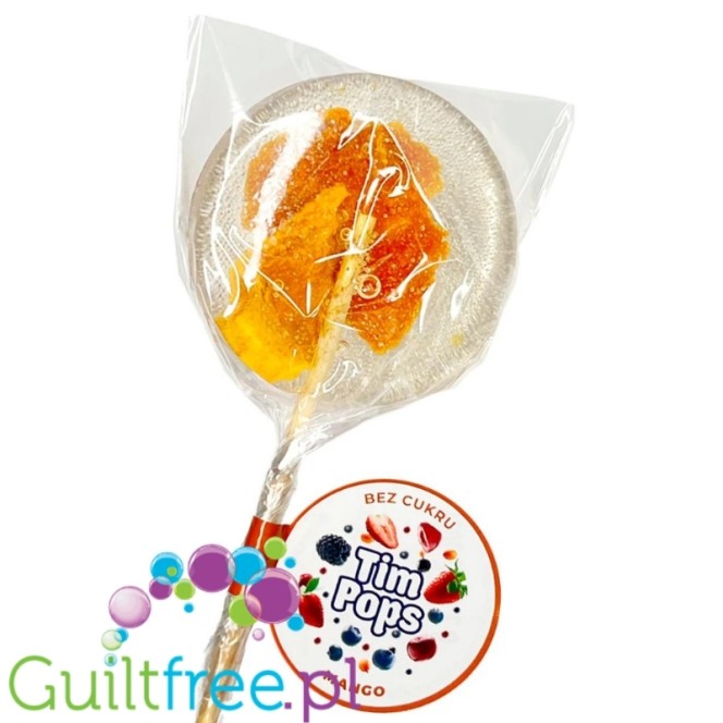 TimPops Mango 4cm - naturalny lizak bez cukru z kawałkami owoców, 39kcal