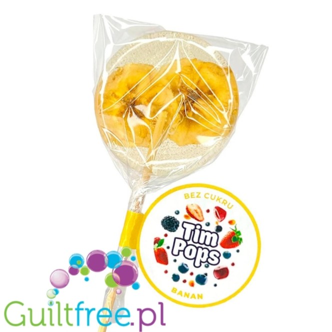 TimPops Banana 4cm - natural sugar-free lollipop with fruit pieces, 39kcal