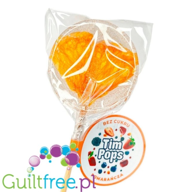 TimPops Orange 4cm - natural sugar-free lollipop with fruit pieces, 39kcal