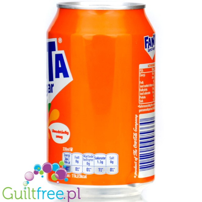 Fanta Orange Zero Sugar 330ml w puszce, 4% soku z owoców