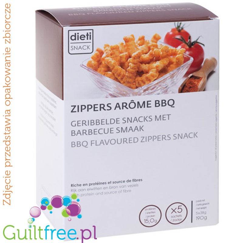 Dieti Snack Protein Zippers, BBQ - wegańskie bezglutenowe karbowane chrupki proteinowe, smak barbecue