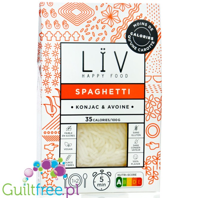 Liv Happy Food Konjac & Avoine Spaghetti 35kcal - bezglutenowy makaron shirataki z błonnikiem owsianym i tapioką