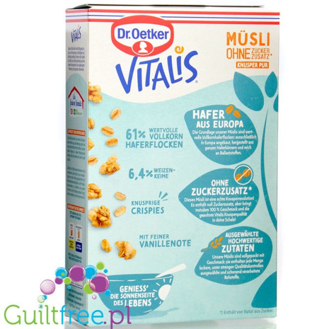 Dr Oetker Vitalis Müsli Knusper Pur - naturalne müesli bez dodatku cukru, z nutą wanilii bourbon