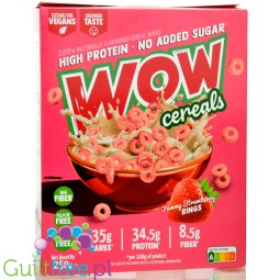 WOW Cereals Yummy Strawberry Rings - vegan sugar-free protein breakfast cereal with Strawberry flavor
