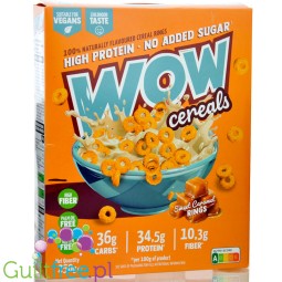 WOW Cereals Sweet Caramel Rings - wegańskie proteinowe kółeczka śniadaniowe bez cukru i glutenu