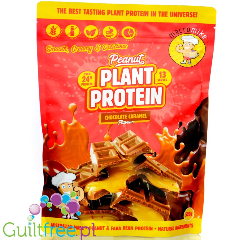 Macro Mike Peanut Plant Protein, Peanut Butter Chocolate Caramel - a vegan mega creamy nutritional supplement without gluten, mi