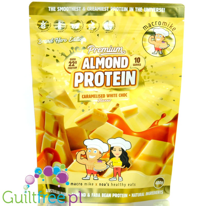 Macro Mike Almond Plant Protein, Caramelised White Choc - wegańska turbo kremowa odżywka bez glutenu, mleka i sukralozy