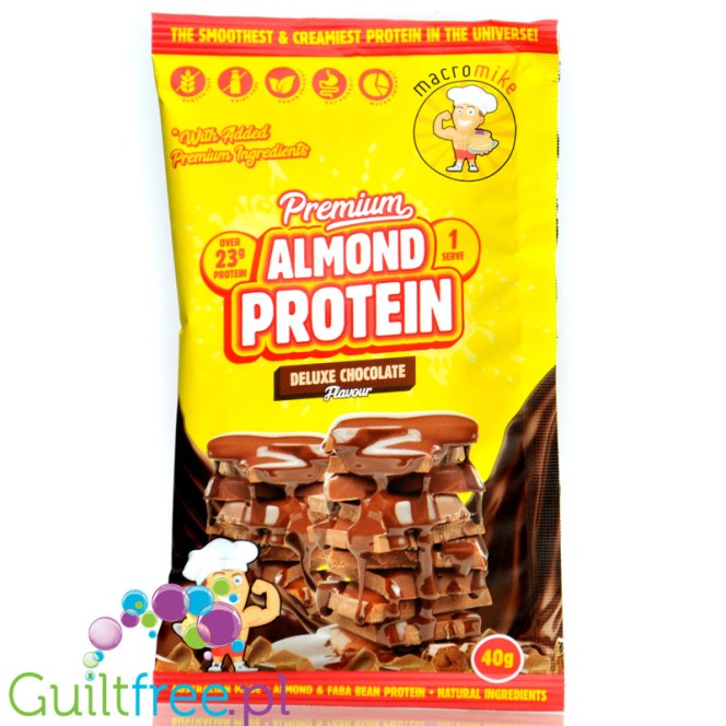 Macro Mike Almond Plant Protein, DeLuxe Chocolate, 40g - wegańska migdałowa odżywka białkowa bez glutenu, mleka i sukralozy