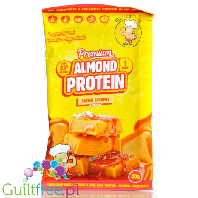 Macro Mike Almond Plant Protein, Salted Caramel, 40g - wegańska migdałowa odżywka białkowa bez glutenu, mleka i sukralozy