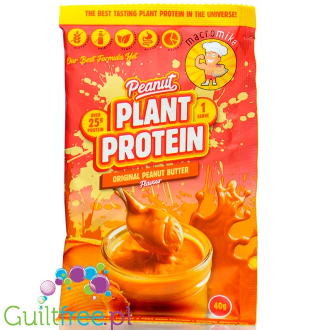 Macro Mike Peanut Plant Protein, Original Peanut Butter 40g - wegańska kremowa odżywka bez glutenu, mleka i sukralozy