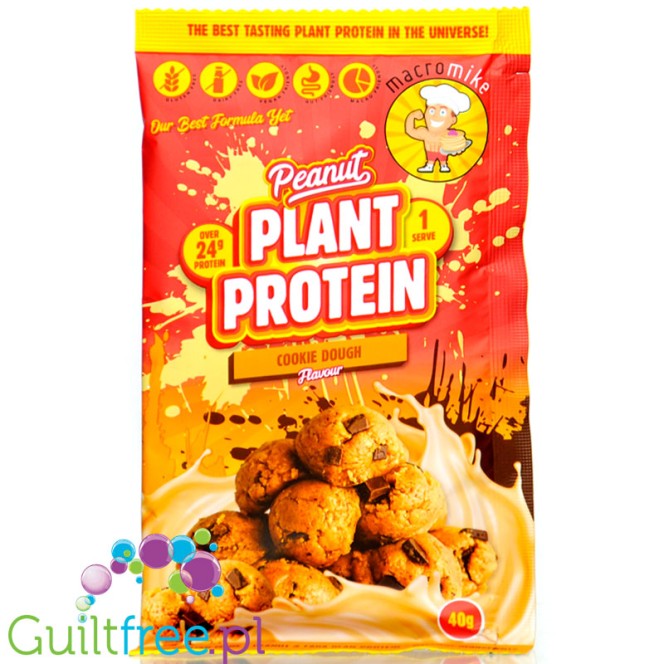 Macro Mike Peanut Plant Protein, Cookie Dough 40g - wegańska kremowa odżywka bez glutenu, mleka i sukralozy