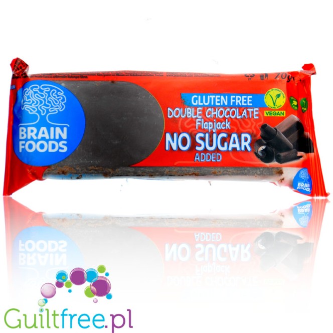 Brain Foods Oat Bar, Double Chocolate - bezglutenowy baton owsiany bez cukru z polewą i kawałkami czekolady