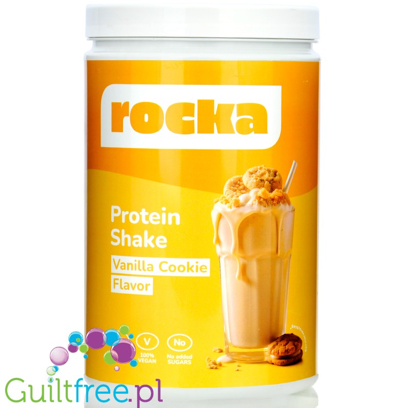 Rocka Nutrition Protein Shake Vanilla Cookie 1kg - wegański szejk proteinowy z 5 źródeł białek roślinnych bez cukru