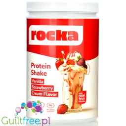 Rocka Nutrition Protein Shake Vanilla Strawberry Cream 1kg - wegański szejk proteinowy z 4 źródeł białek roślinnych bez cukru