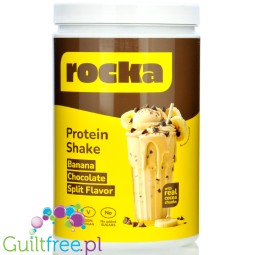 Rocka Nutrition Protein Shake Banana Chocolate Split 1kg - wegański szejk proteinowy z 4 źródeł białek roślinnych bez cukru