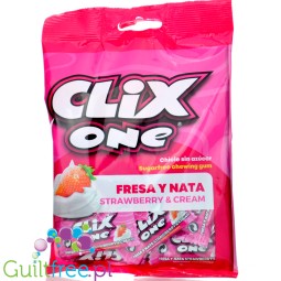 Clix One Chicle sin Azucar, Fresa y Nata - sugar-free chewing gum, Strawberry & Cream flavor, 20pcs