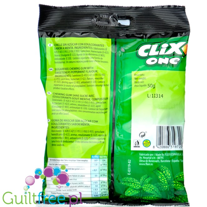 Clix One Chicle sin Azucar, Menta - guma do żucia bez cukru, smak Mięta, 20szt