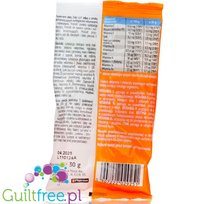 LiLY sugar-free mini jelly beans with 10 vitamins in orange flavor