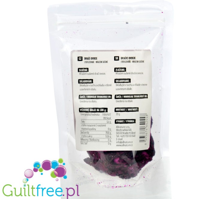 Allnature Dragon Fruit 20g - freeze-dried Pithaya100% fruit without additives, magical color