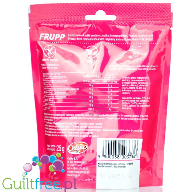 Celiko Frupp Day Raspberry & Sunflower - freeze-dried oat cubes with raspberry and sunflower with no added sugar