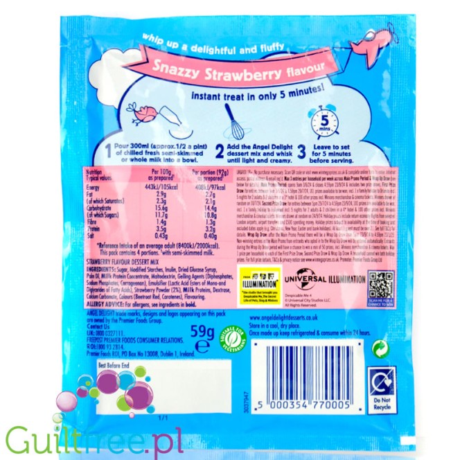 Angel Delight Strawberry - puszysty mus truskawkowy instant, 97 kcal