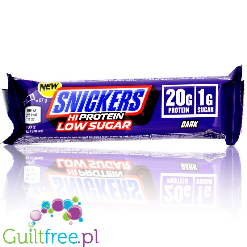 Snickers Hi-Protein Low Sugar, Dark - baton białkowy 20g białka, Ciemna Czekolada, Karmel & Masło Orzechowe