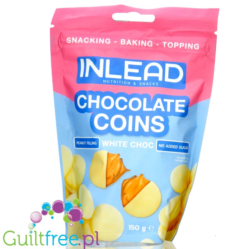 Inlead Chocolate Coins White Chocolate - dropsy białej czekolady z nadzieniem z masła orzechowego bez cukru