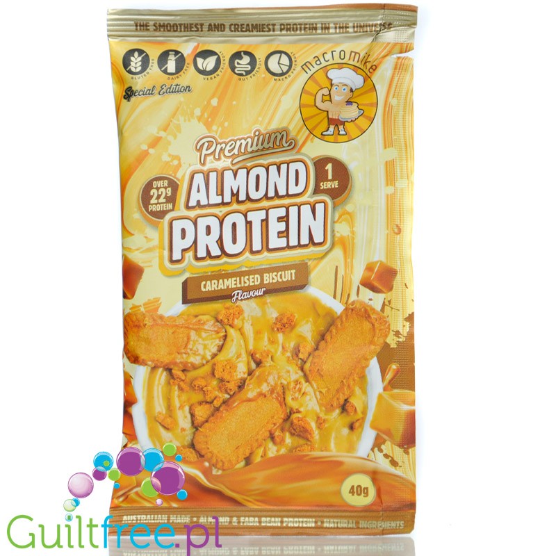 Macro Mike Almond Plant Protein, Carmelised Biscuit, 40g - vegan almond protein supplement