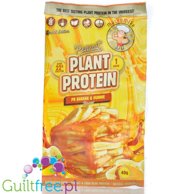 Macro Mike Peanut Plant Protein, PB Banana & Hunnie, 40g - vegan almond protein supplement without gluten, milk or sucralose