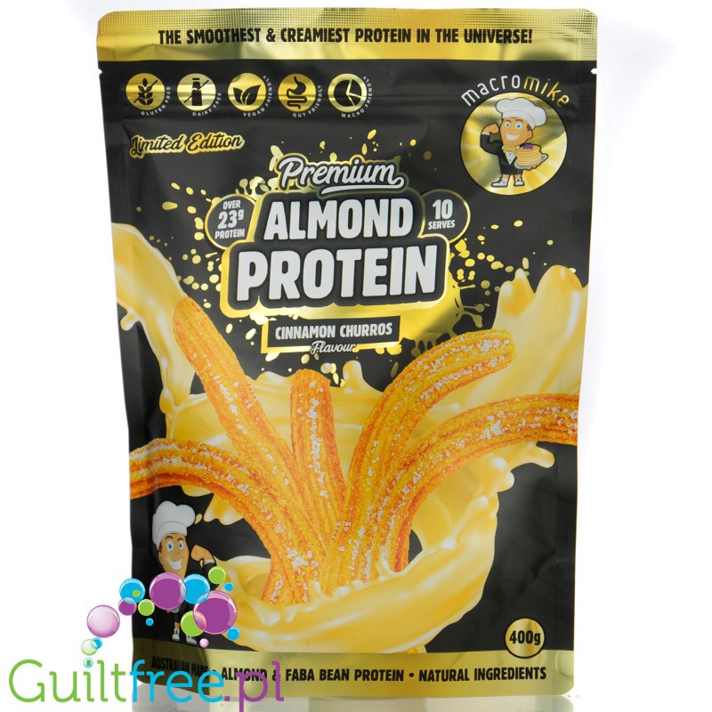 Macro Mike Almond Plant Protein, Cinnamon Churros - wegańska turbo kremowa odżywka bez glutenu, mleka i sukralozy