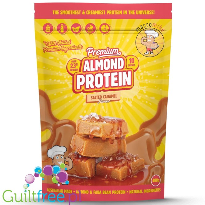 Macro Mike Almond Plant Protein, Salted Caramel - wegańska migdałowa odżywka białkowa bez glutenu, mleka i sukralozy