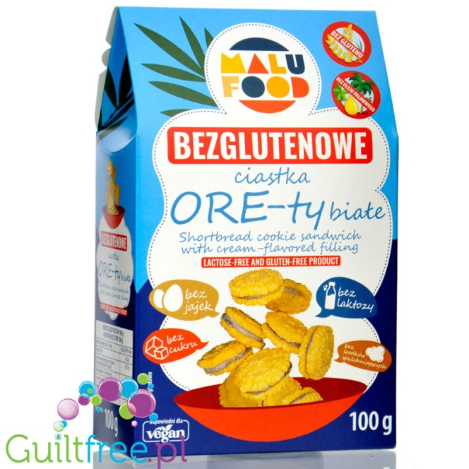 Malu Food ORE-ty White gluten-free cookies without sugar, milk, eggs or raising agents