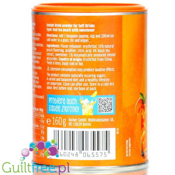 Xucker Iced Tea Peach 1kcal - peach instant iced tea without sugar with stevia and erythrol for 8L